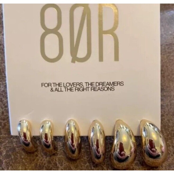 8 Other Reasons Gold Plated Half Moon Charlotte Hoop Set 3 Pair Earrings Set NEW - Picture 9 of 9